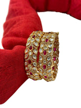 Traditional Designer Leaf Shape Polki Pink Bangles Set